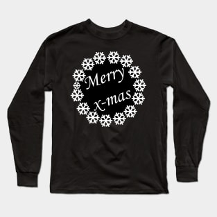 Merry X-mas Typography Design - Black and White Long Sleeve T-Shirt